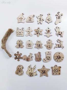 24 Adventskalender Holzfiguren mit Zahl
